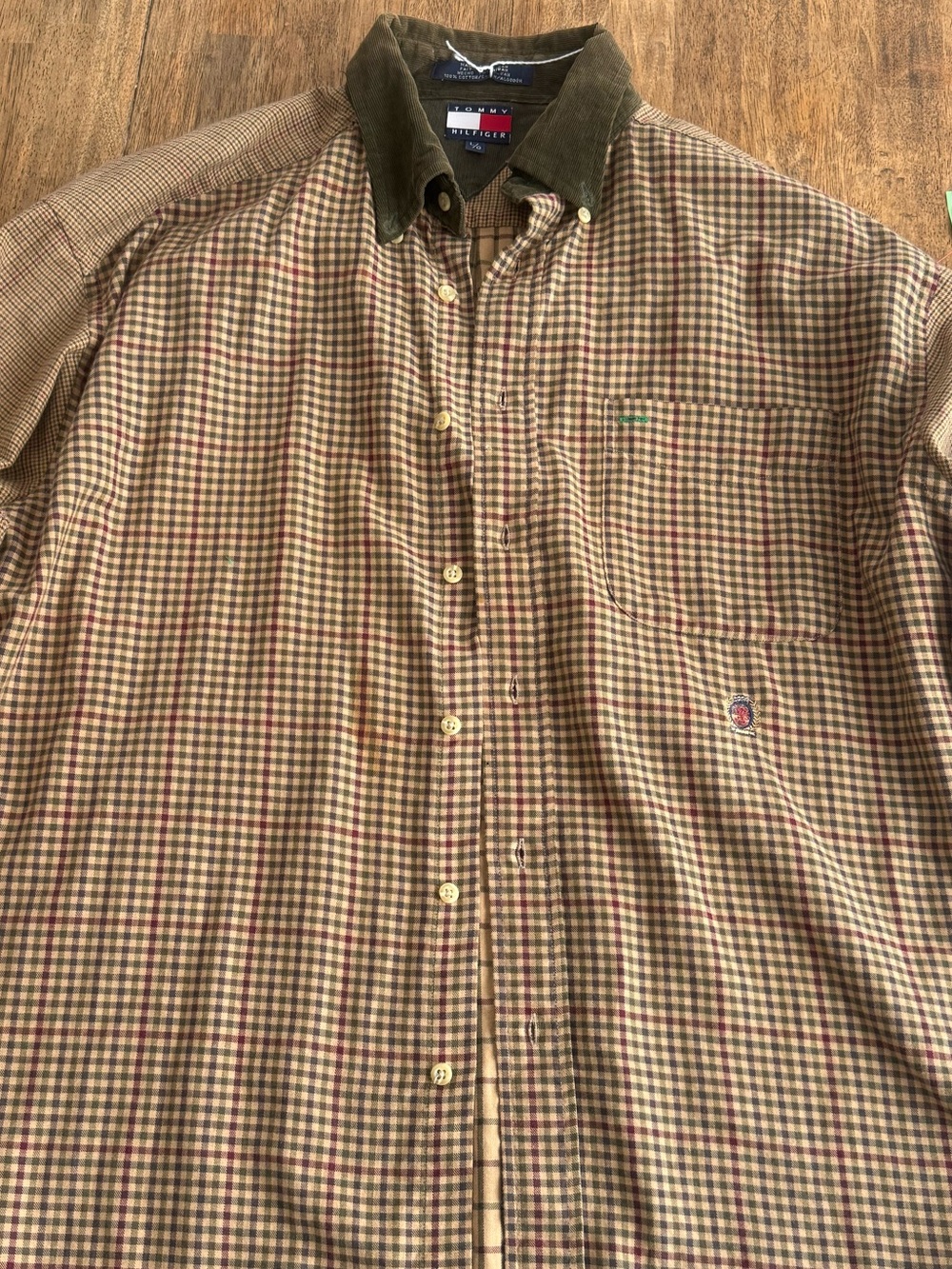 Vintage Tommy Hilfiger Brown Check Long Sleeve Button Down Flannel - Large